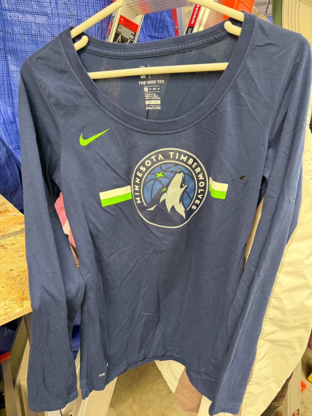 Nike Navy Dri-FIT Long Sleeve Tee with Green Logo